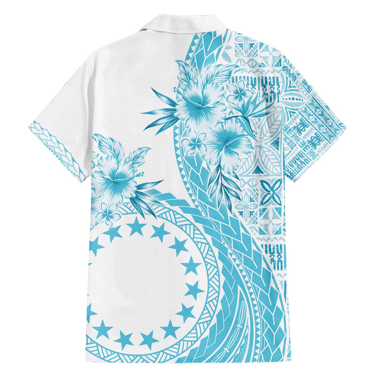 Kia Orana Cook Islands Family Matching Puletasi and Hawaiian Shirt Tiare and Stars - Turquoise LT7 - Polynesian Pride