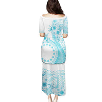 Kia Orana Cook Islands Family Matching Puletasi and Hawaiian Shirt Tiare and Stars - Turquoise LT7 - Polynesian Pride