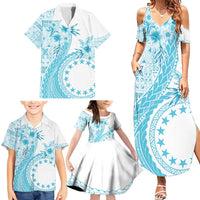 Kia Orana Cook Islands Family Matching Summer Maxi Dress and Hawaiian Shirt Tiare and Stars - Turquoise LT7 - Polynesian Pride