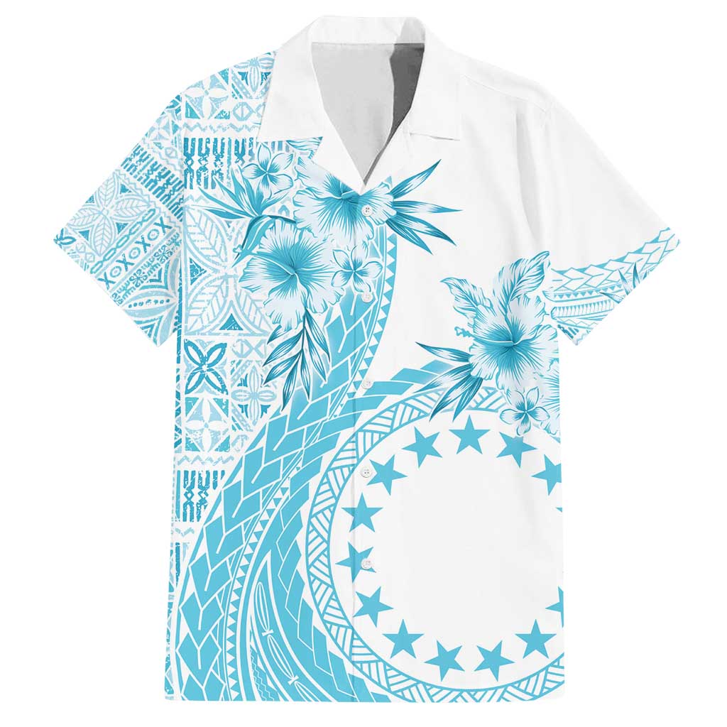 Kia Orana Cook Islands Family Matching Tank Maxi Dress and Hawaiian Shirt Tiare and Stars - Turquoise LT7 Dad's Shirt - Short Sleeve Turquoise - Polynesian Pride