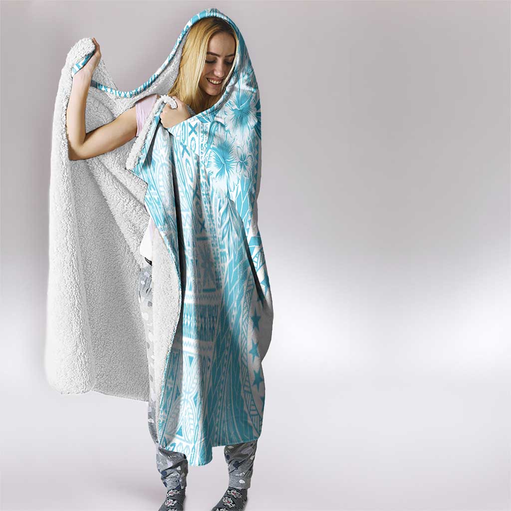 Kia Orana Cook Islands Hooded Blanket Tiare and Stars - Turquoise