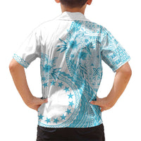 Kia Orana Cook Islands Kid Hawaiian Shirt Tiare and Stars - Turquoise