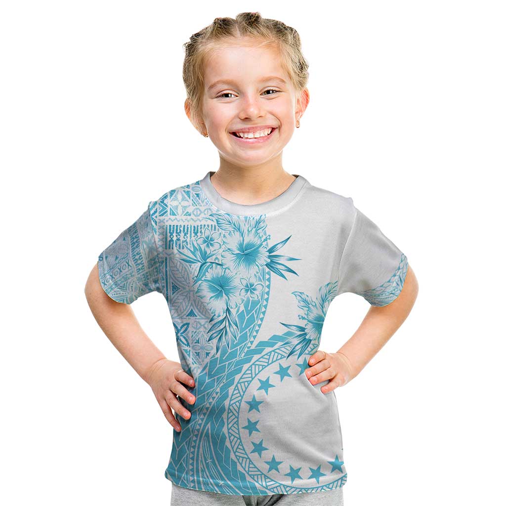 Kia Orana Cook Islands Kid T Shirt Tiare and Stars - Turquoise LT7 Turquoise - Polynesian Pride