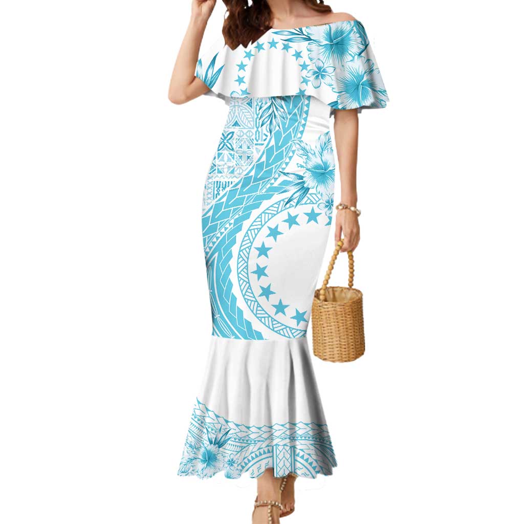 Kia Orana Cook Islands Mermaid Dress Tiare and Stars - Turquoise LT7 Women Turquoise - Polynesian Pride