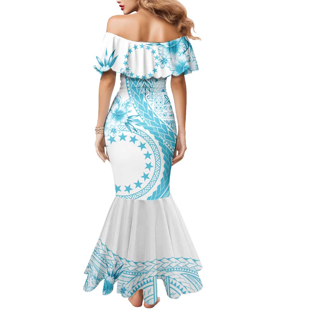Kia Orana Cook Islands Mermaid Dress Tiare and Stars - Turquoise LT7 - Polynesian Pride
