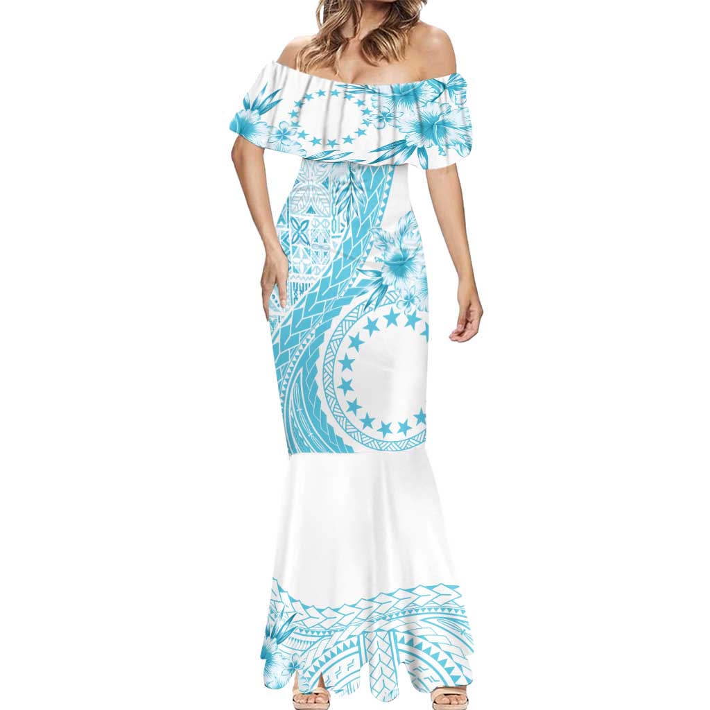 Kia Orana Cook Islands Mermaid Dress Tiare and Stars - Turquoise LT7 - Polynesian Pride