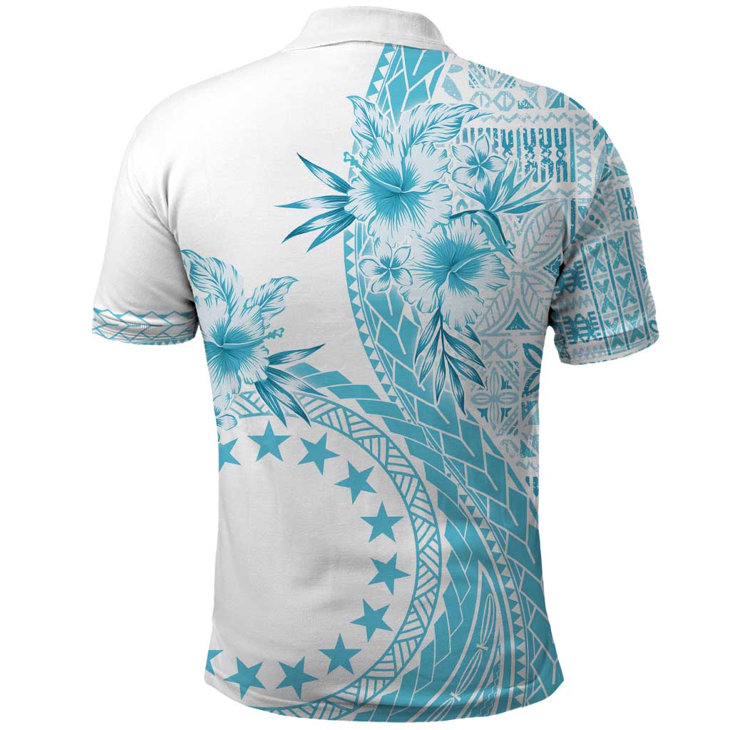 Kia Orana Cook Islands Polo Shirt Tiare and Stars - Turquoise