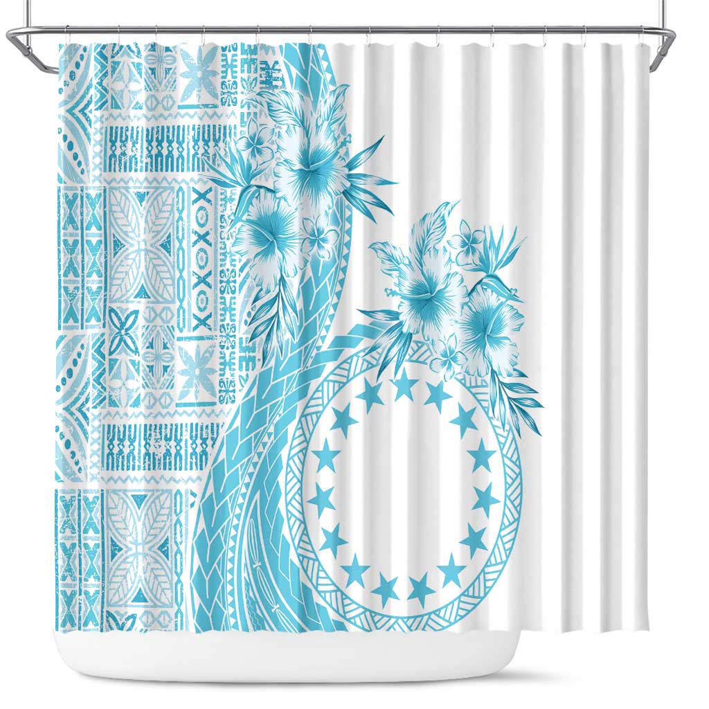 Kia Orana Cook Islands Shower Curtain Tiare and Stars - Turquoise