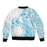 Kia Orana Cook Islands Sleeve Zip Bomber Jacket Tiare and Stars - Turquoise