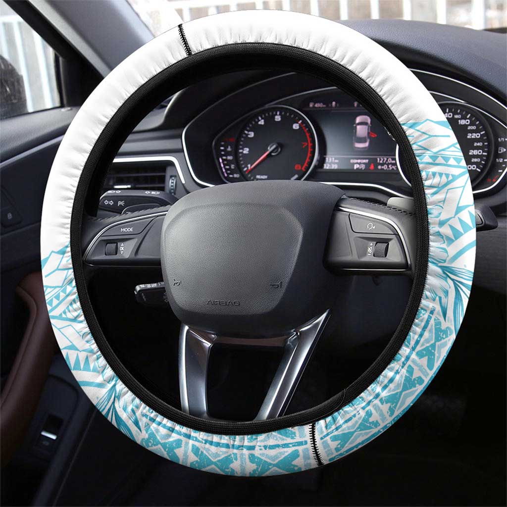 Kia Orana Cook Islands Steering Wheel Cover Tiare and Stars - Turquoise