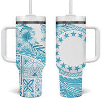 Kia Orana Cook Islands Tumbler With Handle Tiare & Stars - Turquoise LT7 One Size: 40 oz Turquoise - Polynesian Pride