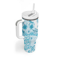 Kia Orana Cook Islands Tumbler With Handle Tiare & Stars - Turquoise LT7 - Polynesian Pride