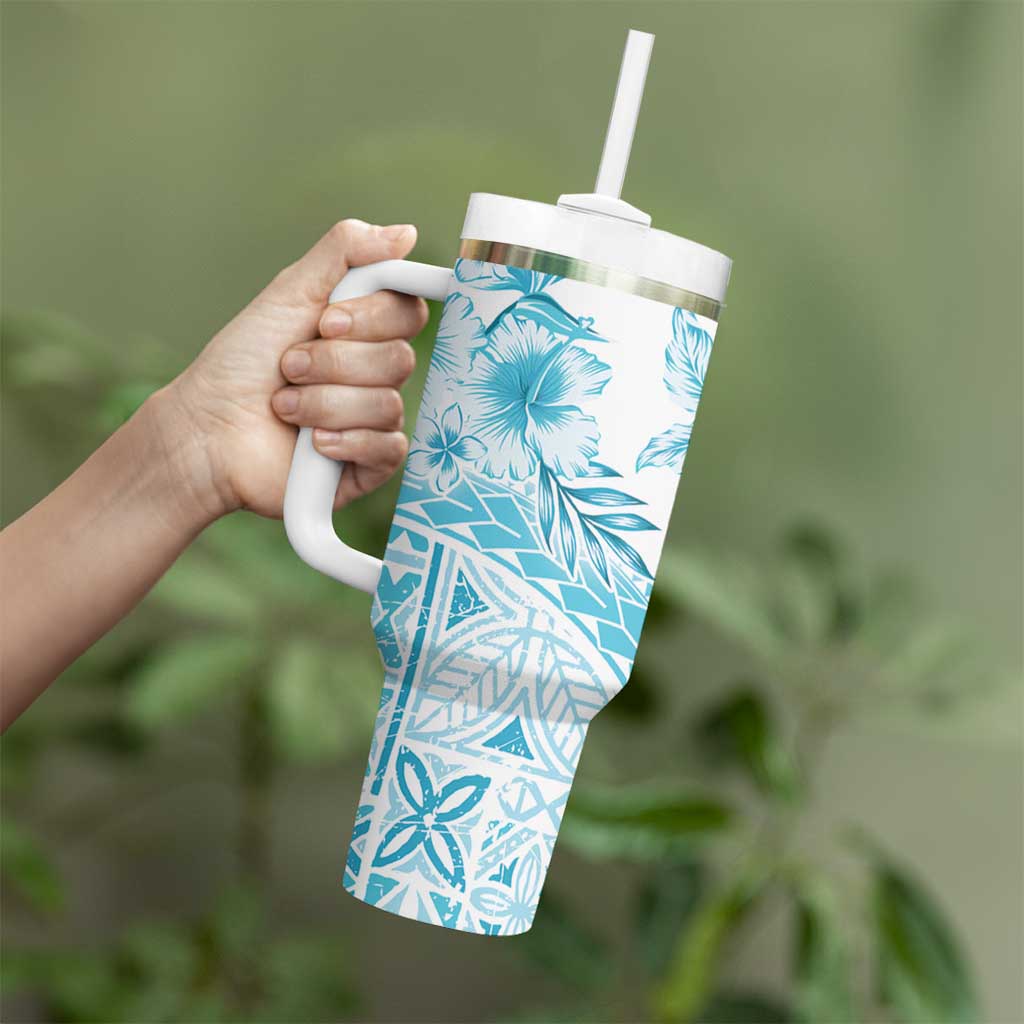 Kia Orana Cook Islands Tumbler With Handle Tiare & Stars - Turquoise LT7 - Polynesian Pride