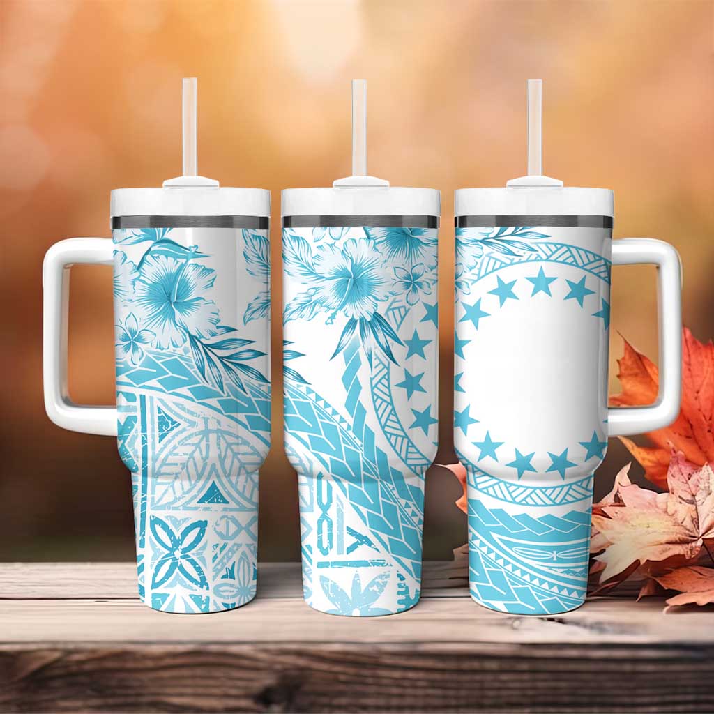 Kia Orana Cook Islands Tumbler With Handle Tiare & Stars - Turquoise LT7 - Polynesian Pride