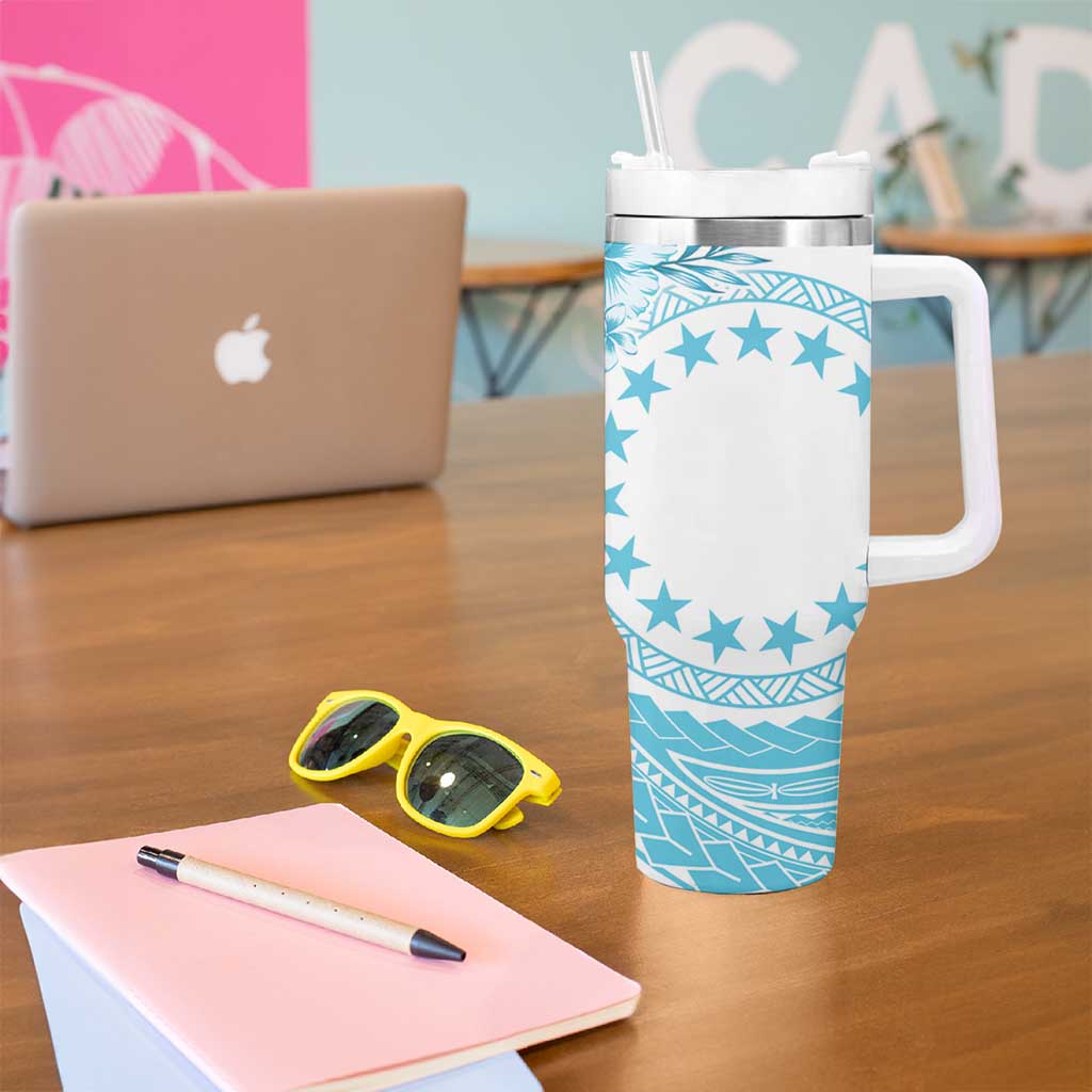 Kia Orana Cook Islands Tumbler With Handle Tiare & Stars - Turquoise LT7 - Polynesian Pride