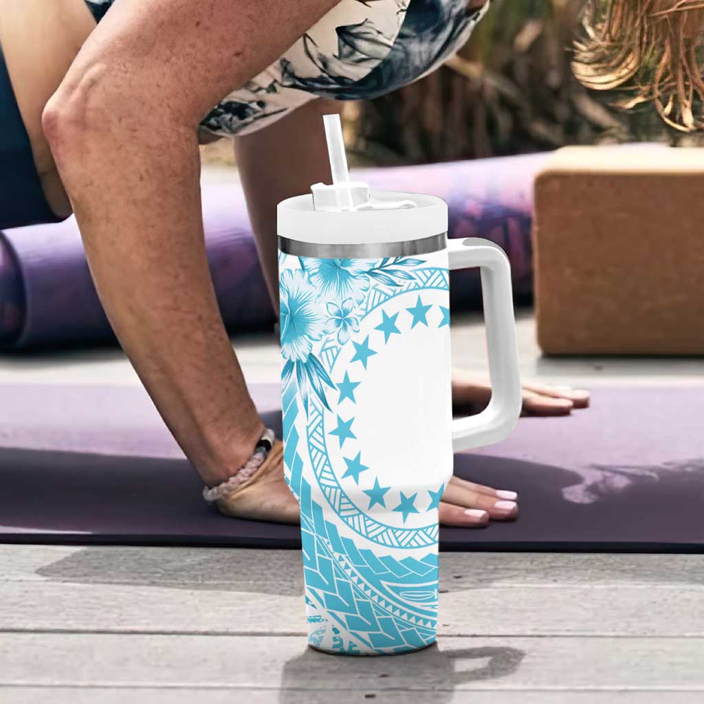 Kia Orana Cook Islands Tumbler With Handle Tiare & Stars - Turquoise LT7 - Polynesian Pride