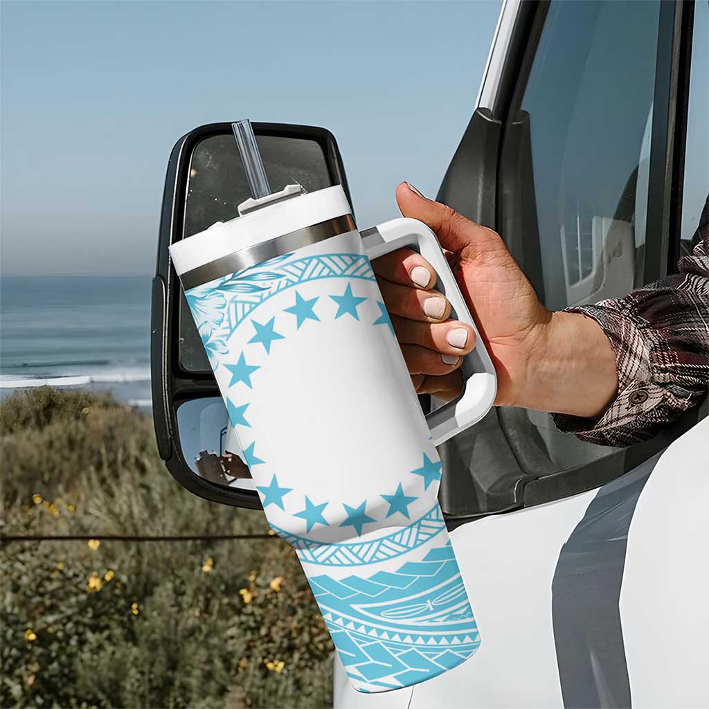 Kia Orana Cook Islands Tumbler With Handle Tiare & Stars - Turquoise LT7 - Polynesian Pride