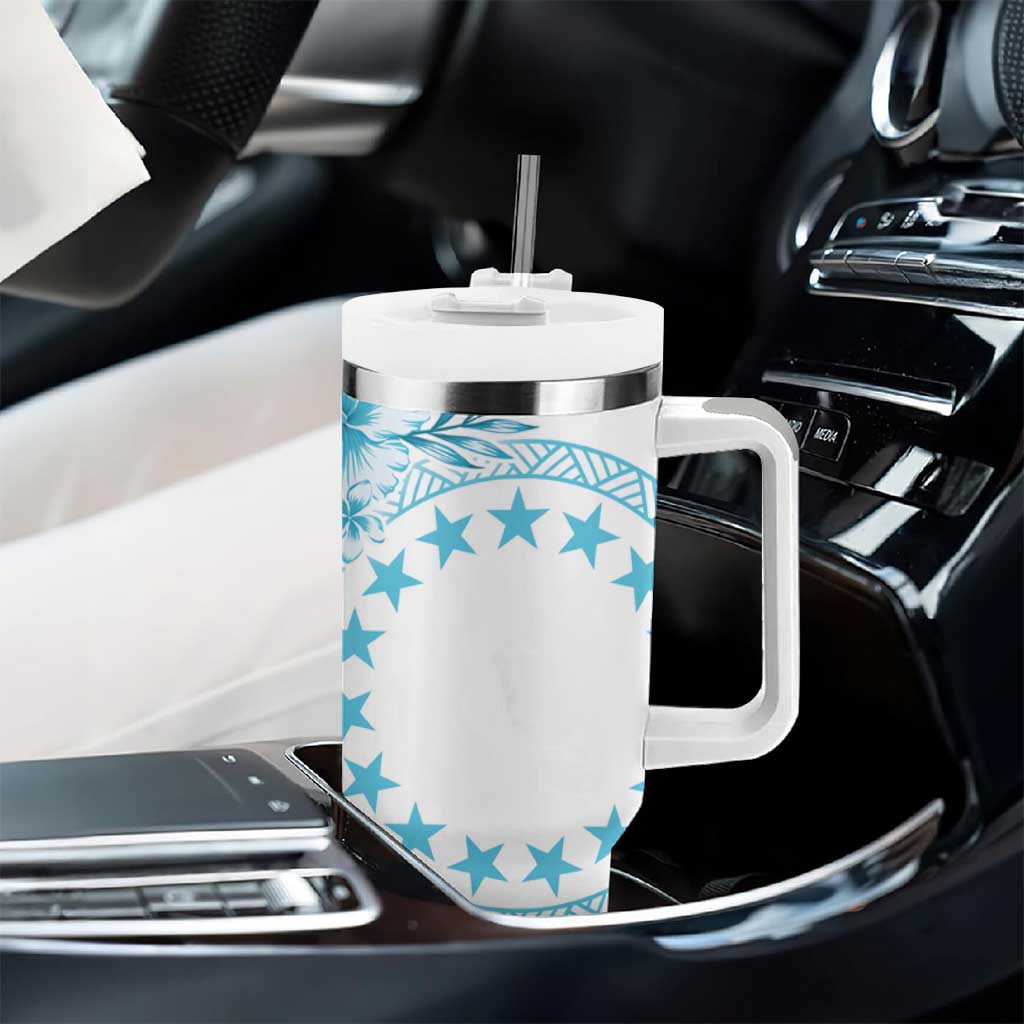 Kia Orana Cook Islands Tumbler With Handle Tiare & Stars - Turquoise LT7 - Polynesian Pride