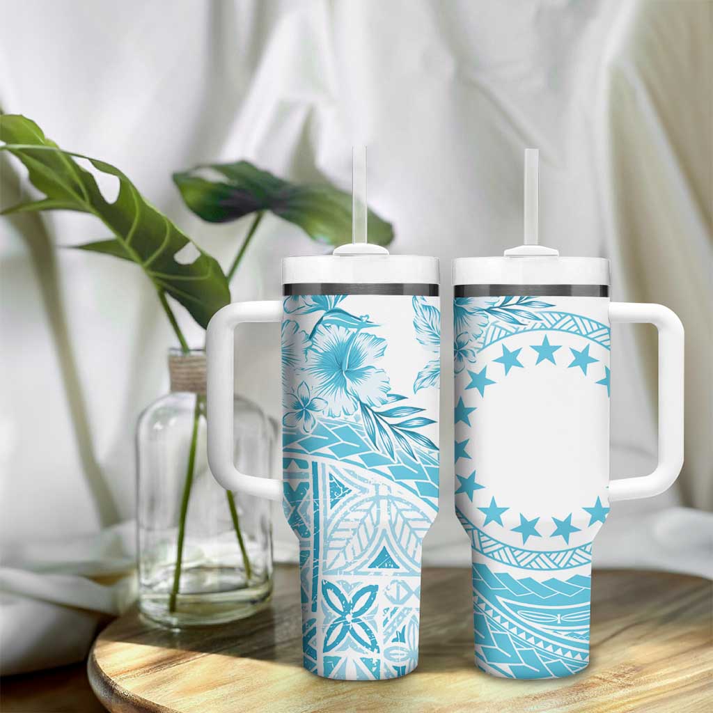 Kia Orana Cook Islands Tumbler With Handle Tiare & Stars - Turquoise LT7 - Polynesian Pride