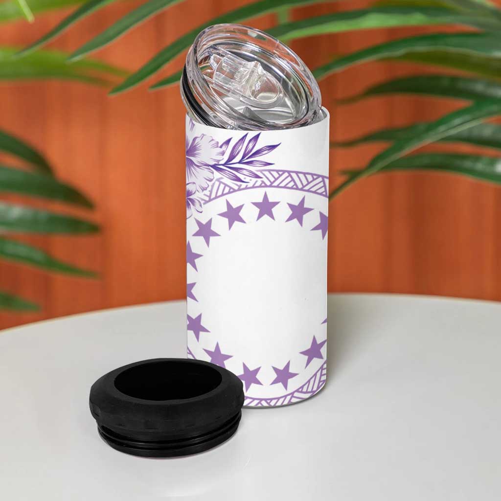 Kia Orana Cook Islands 4 in 1 Can Cooler Tumbler Tiare & Stars - Lavender LT7 - Polynesian Pride