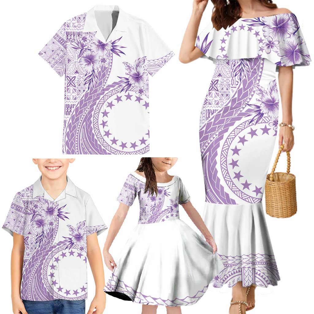 Kia Orana Cook Islands Family Matching Mermaid Dress and Hawaiian Shirt Tiare and Stars - Lavender LT7 - Polynesian Pride