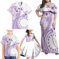 Kia Orana Cook Islands Family Matching Off Shoulder Maxi Dress and Hawaiian Shirt Tiare and Stars - Lavender LT7 - Polynesian Pride