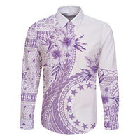 Kia Orana Cook Islands Family Matching Off Shoulder Maxi Dress and Hawaiian Shirt Tiare and Stars - Lavender LT7 Dad's Shirt - Long Sleeve Lavender - Polynesian Pride
