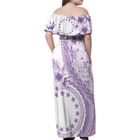 Kia Orana Cook Islands Family Matching Off Shoulder Maxi Dress and Hawaiian Shirt Tiare and Stars - Lavender LT7 - Polynesian Pride