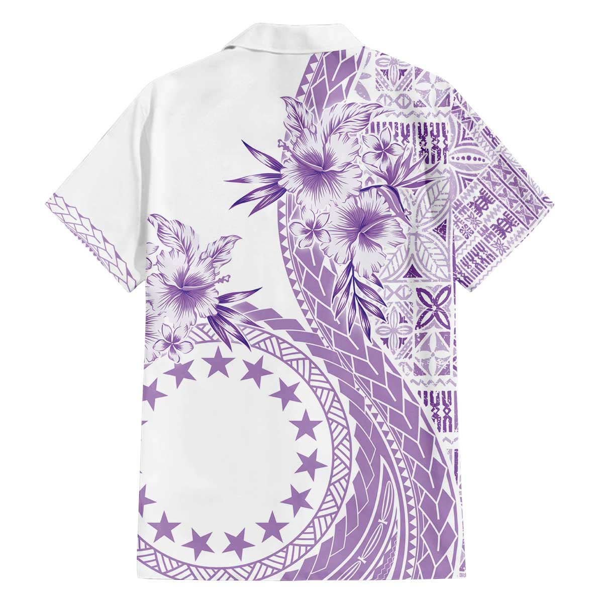 Kia Orana Cook Islands Family Matching Off Shoulder Short Dress and Hawaiian Shirt Tiare and Stars - Lavender LT7 - Polynesian Pride