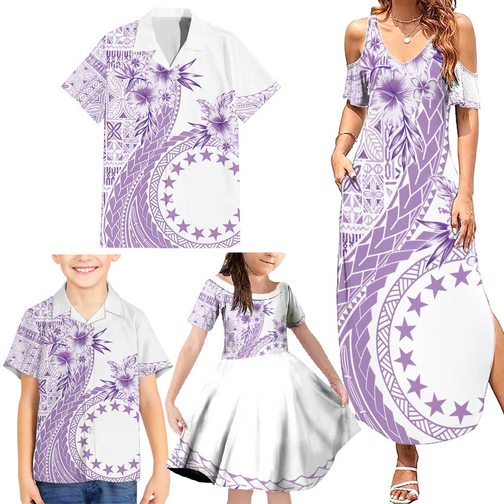 Kia Orana Cook Islands Family Matching Summer Maxi Dress and Hawaiian Shirt Tiare and Stars - Lavender LT7 - Polynesian Pride