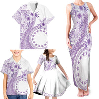 Kia Orana Cook Islands Family Matching Tank Maxi Dress and Hawaiian Shirt Tiare and Stars - Lavender LT7 - Polynesian Pride