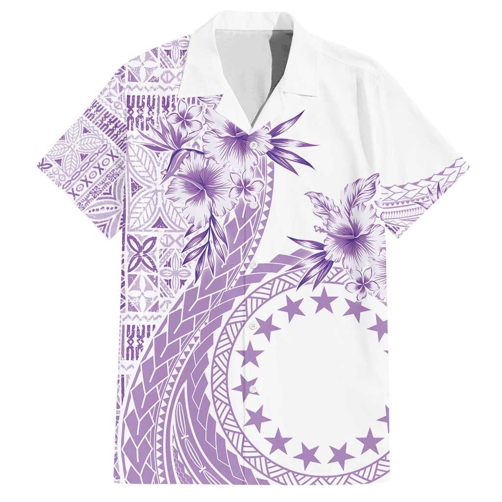 Kia Orana Cook Islands Family Matching Tank Maxi Dress and Hawaiian Shirt Tiare and Stars - Lavender LT7 Dad's Shirt - Short Sleeve Lavender - Polynesian Pride