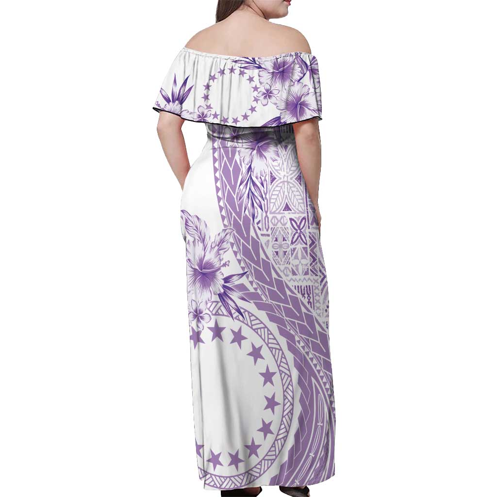 Kia Orana Cook Islands Off Shoulder Maxi Dress Tiare and Stars - Lavender