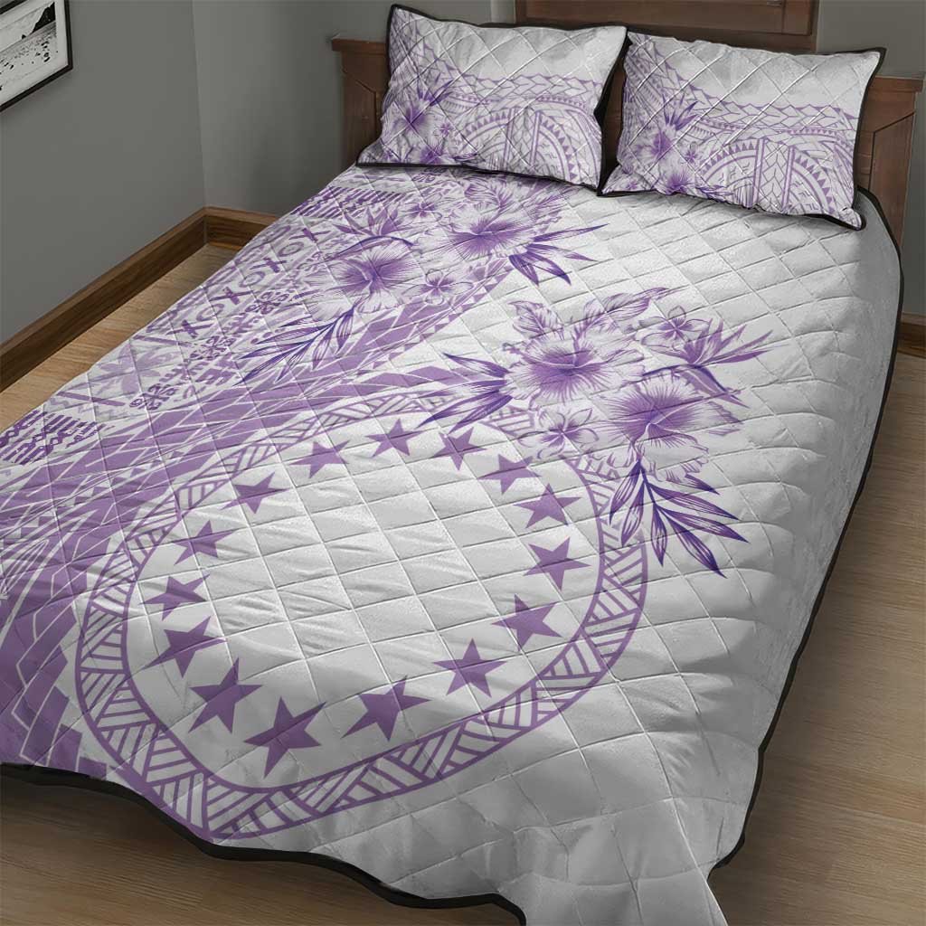 Kia Orana Cook Islands Quilt Bed Set Tiare and Stars - Lavender