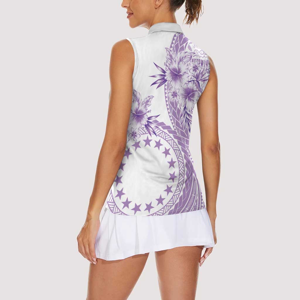 Kia Orana Cook Islands Women Sleeveless Polo Shirt Tiare and Stars - Lavender LT7 - Polynesian Pride
