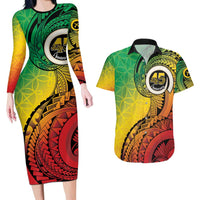 Vanuatu 45th Independence Anniversary Couples Matching Long Sleeve Bodycon Dress and Hawaiian Shirt Ni-Van Sandroing - Polynesian Pride