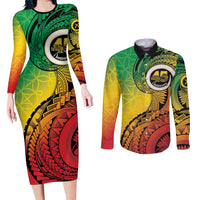 Vanuatu 45th Independence Anniversary Couples Matching Long Sleeve Bodycon Dress and Long Sleeve Button Shirt Ni-Van Sandroing - Polynesian Pride