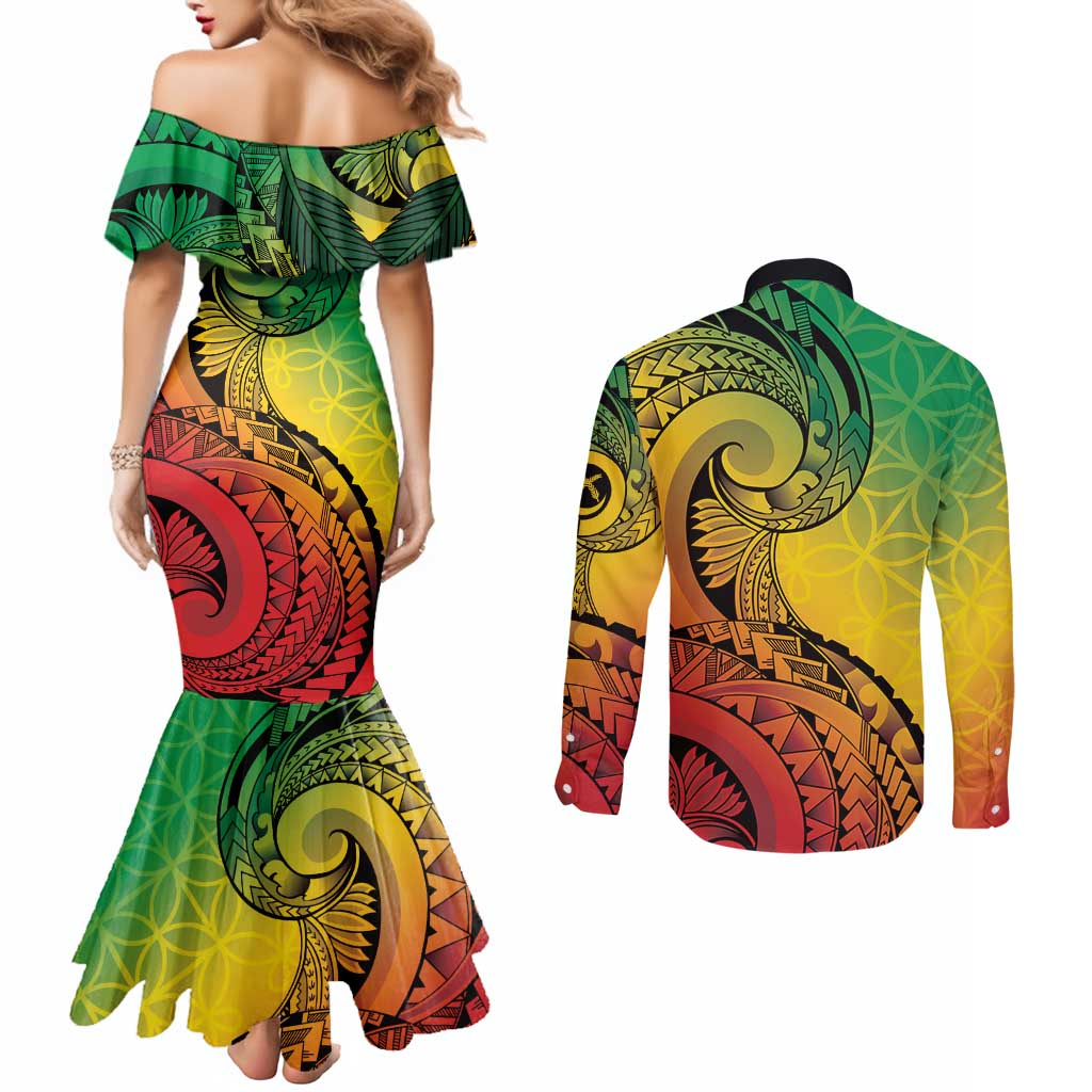 Vanuatu 45th Independence Anniversary Couples Matching Mermaid Dress and Long Sleeve Button Shirt Ni-Van Sandroing - Polynesian Pride