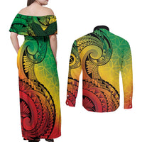 Vanuatu 45th Independence Anniversary Couples Matching Off Shoulder Maxi Dress and Long Sleeve Button Shirt Ni-Van Sandroing - Polynesian Pride