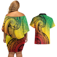 Vanuatu 45th Independence Anniversary Couples Matching Off Shoulder Short Dress and Hawaiian Shirt Ni-Van Sandroing - Polynesian Pride