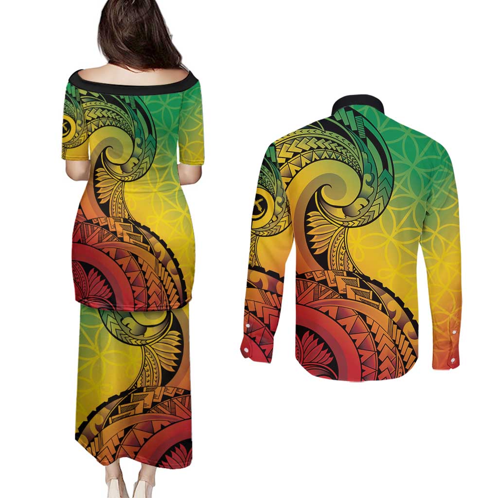 Vanuatu 45th Independence Anniversary Couples Matching Puletasi and Long Sleeve Button Shirt Ni-Van Sandroing - Polynesian Pride