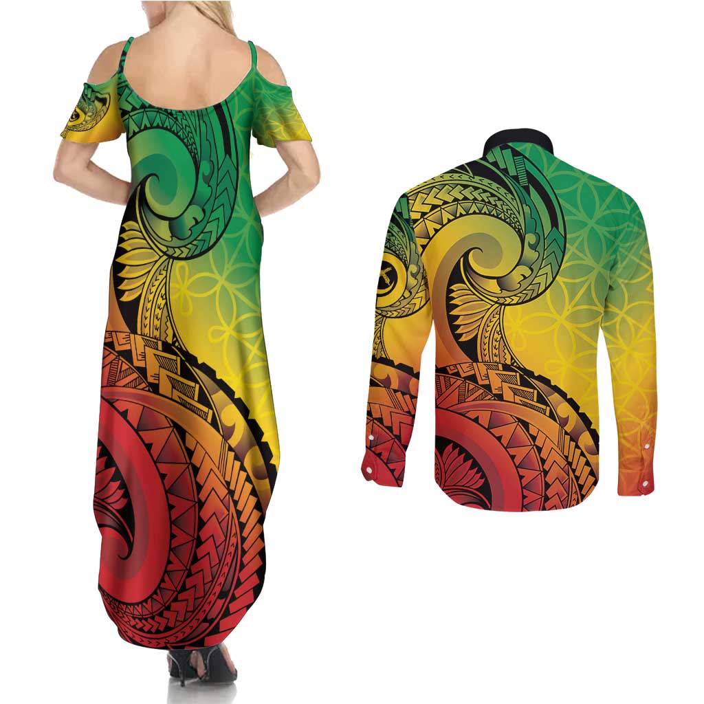 Vanuatu 45th Independence Anniversary Couples Matching Summer Maxi Dress and Long Sleeve Button Shirt Ni-Van Sandroing - Polynesian Pride