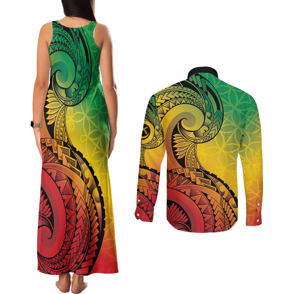 Vanuatu 45th Independence Anniversary Couples Matching Tank Maxi Dress and Long Sleeve Button Shirt Ni-Van Sandroing - Polynesian Pride