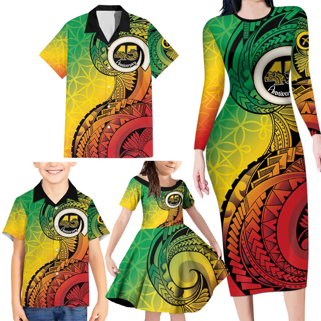 Vanuatu 45th Independence Anniversary Family Matching Long Sleeve Bodycon Dress and Hawaiian Shirt Ni-Van Sandroing - Polynesian Pride
