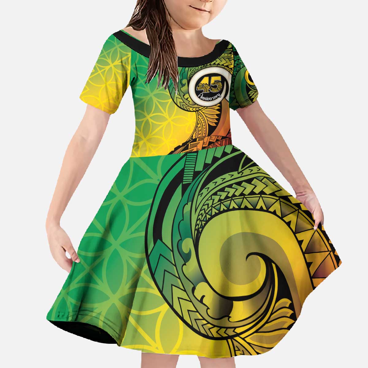 Vanuatu 45th Independence Anniversary Family Matching Off The Shoulder Long Sleeve Dress and Hawaiian Shirt Ni-Van Sandroing - Polynesian Pride