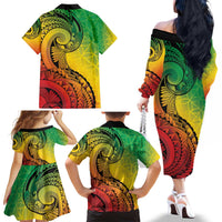 Vanuatu 45th Independence Anniversary Family Matching Off The Shoulder Long Sleeve Dress and Hawaiian Shirt Ni-Van Sandroing - Polynesian Pride