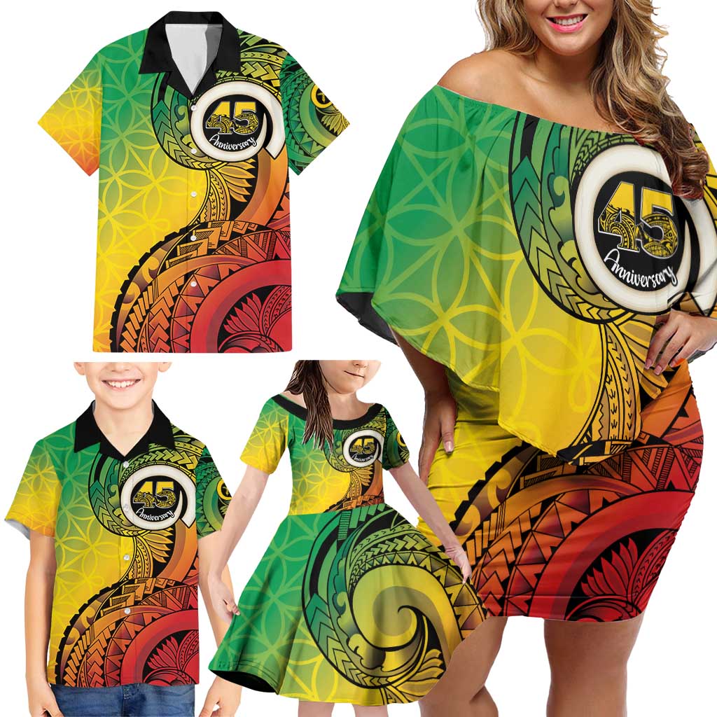 Vanuatu 45th Independence Anniversary Family Matching Off Shoulder Short Dress and Hawaiian Shirt Ni-Van Sandroing - Polynesian Pride