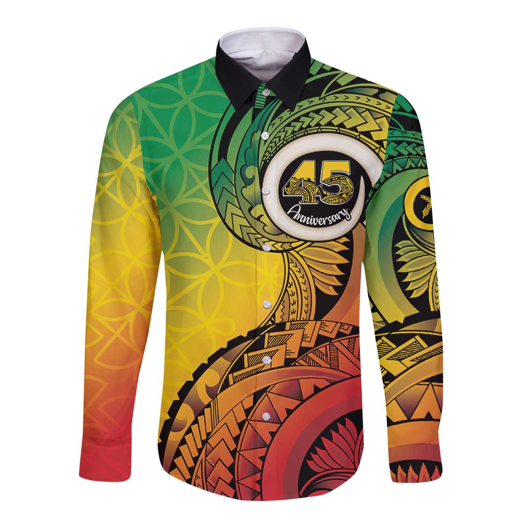 Vanuatu 45th Independence Anniversary Long Sleeve Button Shirt Ni-Van Sandroing - Polynesian Pride