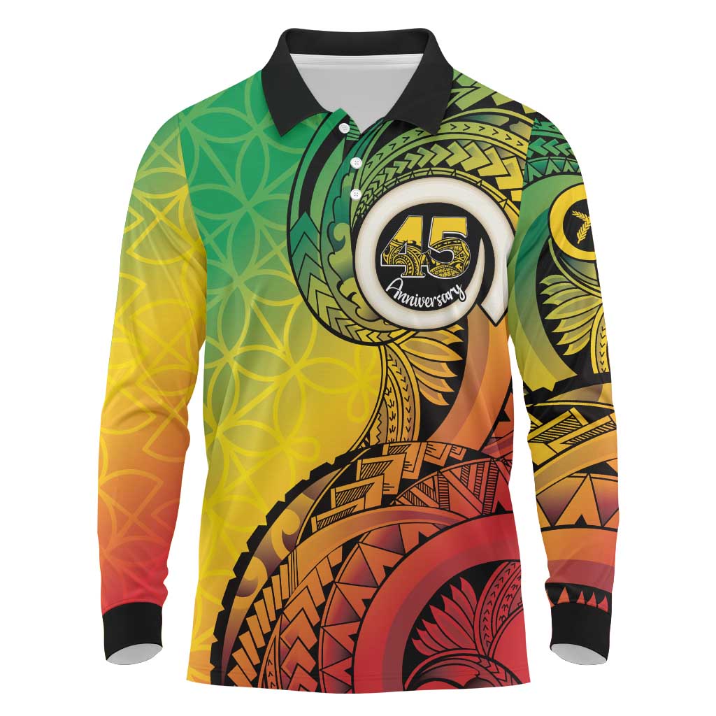Vanuatu 45th Independence Anniversary Long Sleeve Polo Shirt Ni-Van Sandroing LT7 Colorful - Polynesian Pride