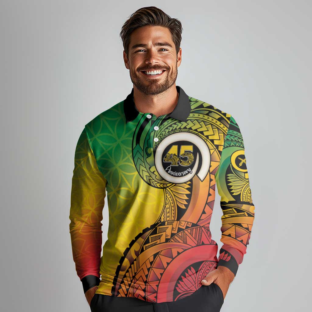 Vanuatu 45th Independence Anniversary Long Sleeve Polo Shirt Ni-Van Sandroing LT7 - Polynesian Pride